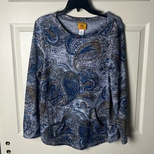 Ruby Rd. Blue and Brown Paisley Sweatshirt